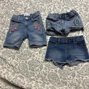 Girls' Blue Denim Shorts with Embroidered Accent - Set of 3